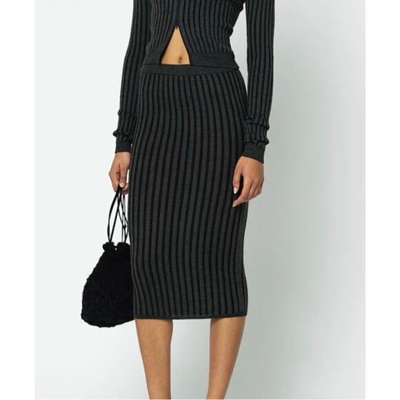 John Elliott Reveal Silk Wool Cashmere Rib Tube Skirt Charcoal Grey Sz 3 L - Picture 1 of 10